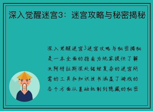 深入觉醒迷宫3：迷宫攻略与秘密揭秘